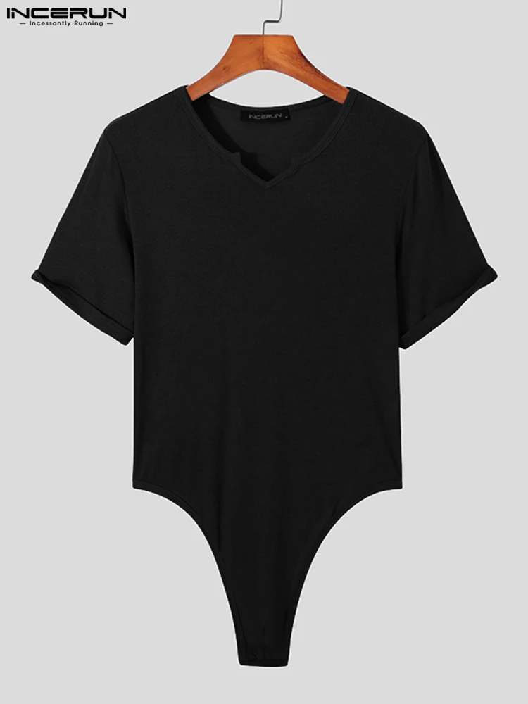 Sexy Fashion Style Men's Loungewear Short Sleeve Jumpsuit Solid Color Comfortable Underwear INCERUN Male Bodysuit Homewear S-5XL