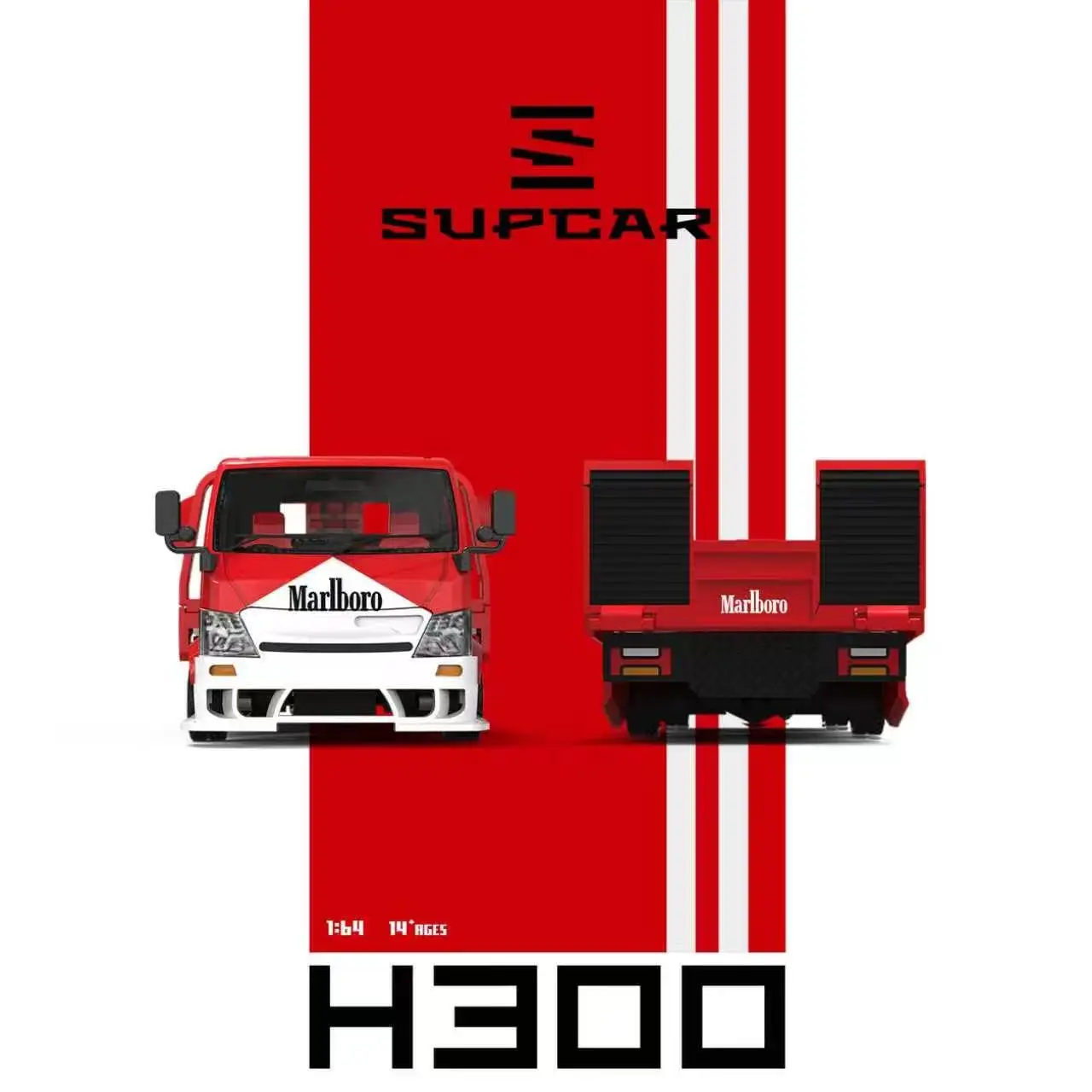 Фото Новая модель грузовика-эвакуатора SUPCAR SC 1:64 Marlboro H300 с платформой-прицепом, коллекционная литая модель из сплава, игрушка №4