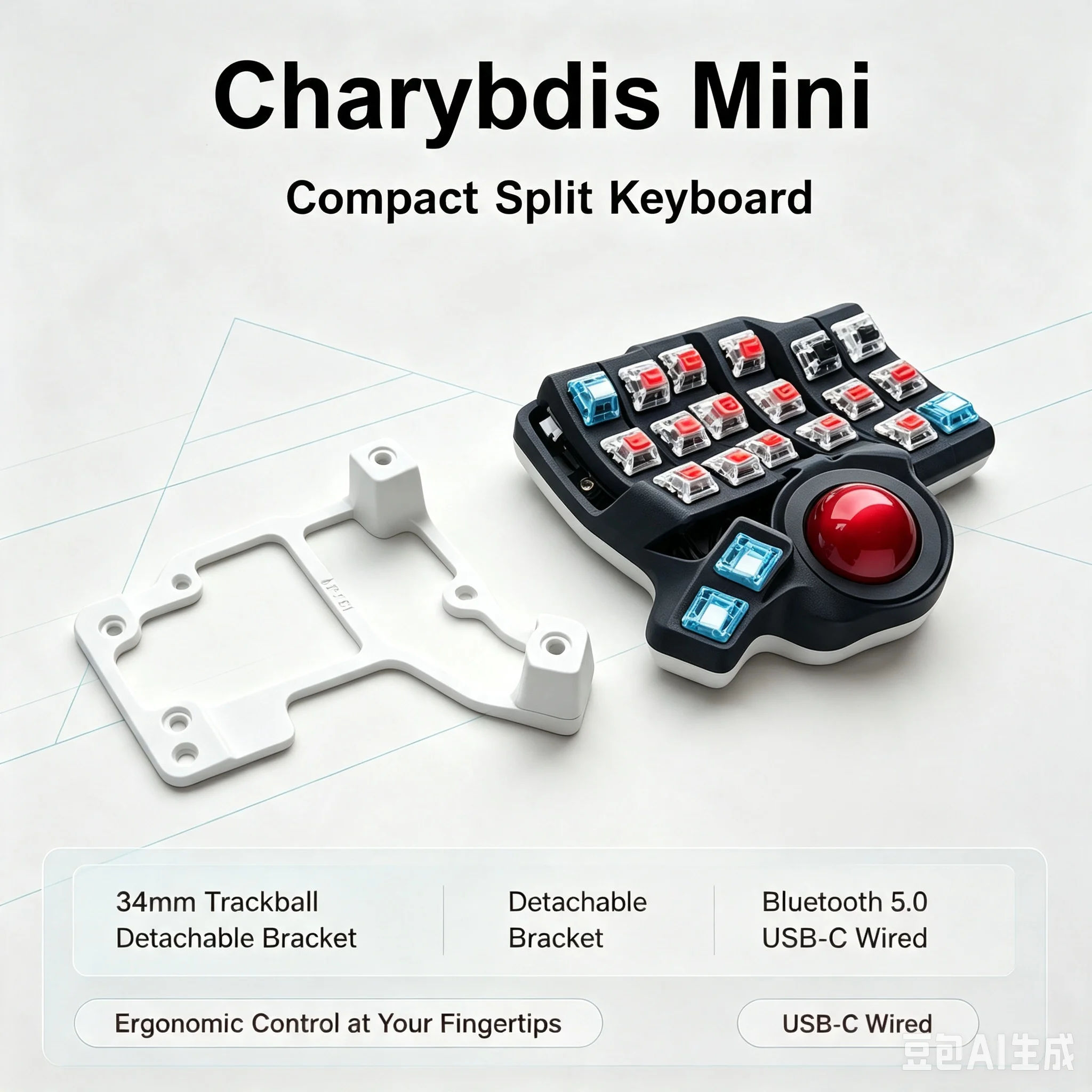 Фото Беспроводная раздельная клавиатура Charybdis Mini Trackball с возможностью горячей замены, ZMK Studio, Bluetooth, 3x6, эргономичная №3