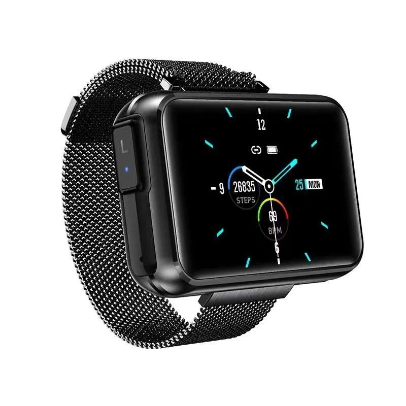 

T91 Smart Watch 2 in 1 TWS Wireless Bluetooth Headset Big DIY Screen Fitness Heart Rate Tracker Bracelet Man Sports Smartwatch