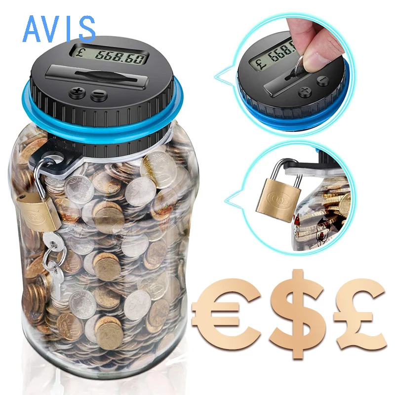 Piggy Bank Counter Coin Electronic Digital LCD Counting Coin Money Saving Box Jar Coins Storage Box for Euro GBP USD