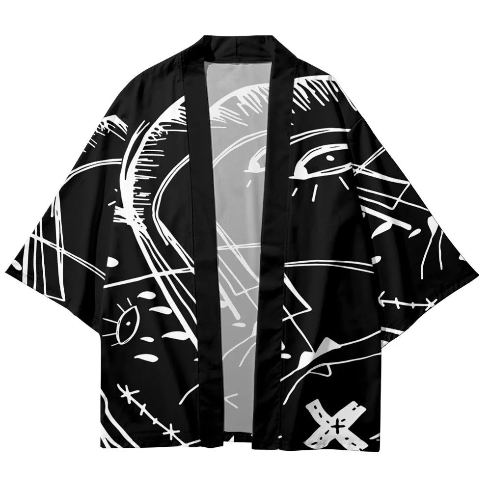 

Кимоно мужское традиционное в японском стиле, хаори юката с 3d-цифровой печатью и граффити, кардиган для взрослых