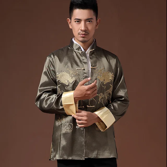 Chinese Traditional phoenix printed clothes dragon Tang suit clothing men's embroidered long sleeve Festival wedding jacket 4
