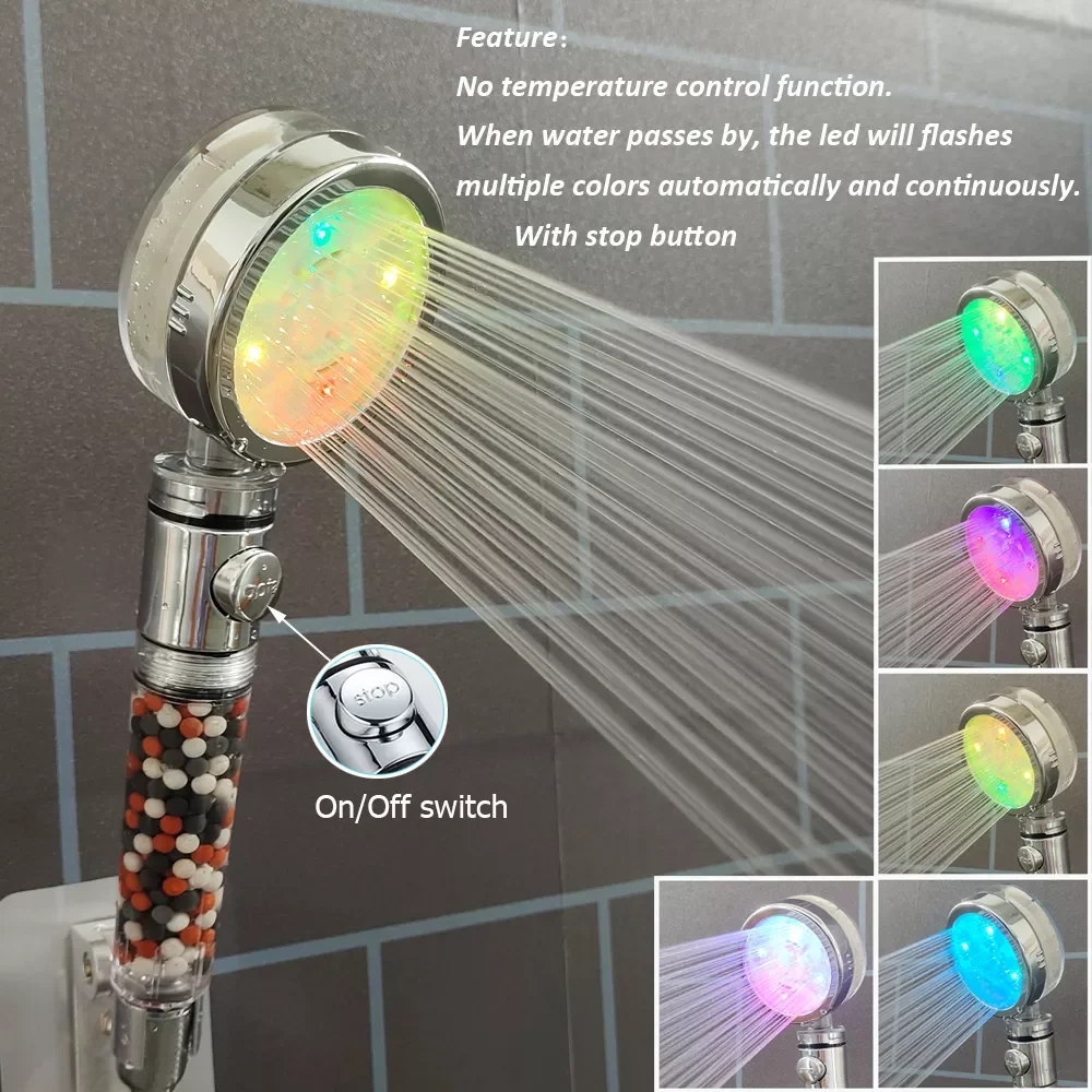 

Z&L Bathroom Led Shower Nozzle with Stop Button Rain Temperature Sensor Negative Ion High Pressure Handheld Filter Shower He