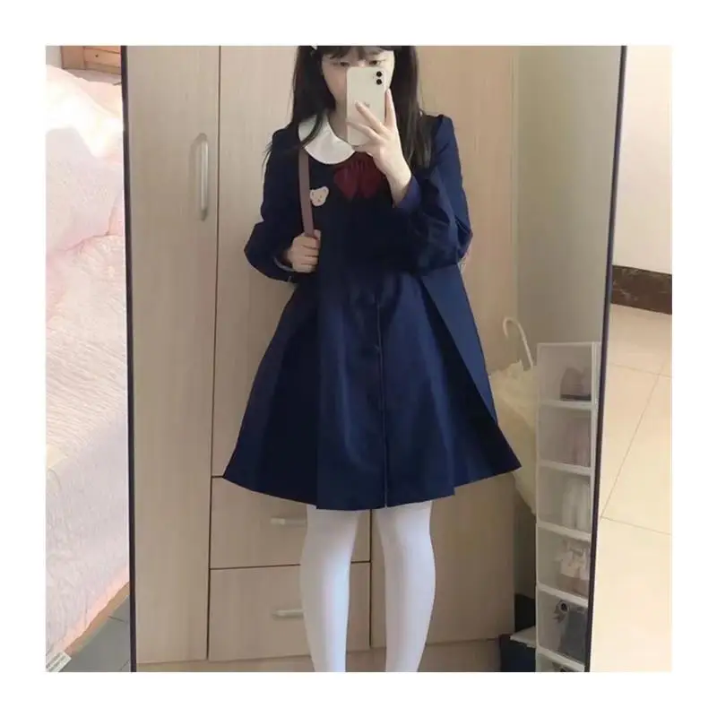 Spring Cute Daily Loose Doll Collar Japan fashion Puff sleeve Kindergarten Mid-Length Outerwear