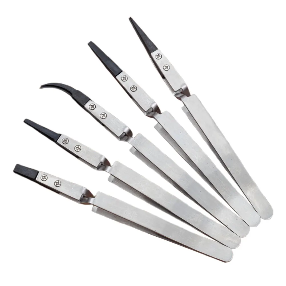 

5pcs Stainless Steel Tweezers Precision Maintenance Industrial Repair Curved Tool Home Working Model Making Hand Tool