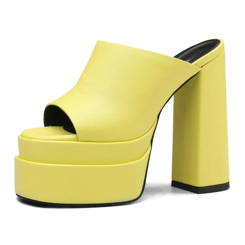 

Genuine Leather Women Slippers 2022 Summer Newest High Heel Pumps For Women Fashion Trend Wedding Retro Party Shoes Woman