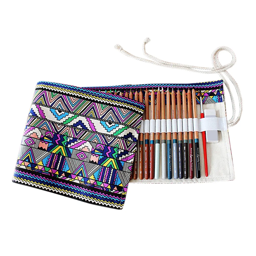 

Canvas Pencil Case Bag 36-hole National Style Pen Bag Wrap Roll Stationery