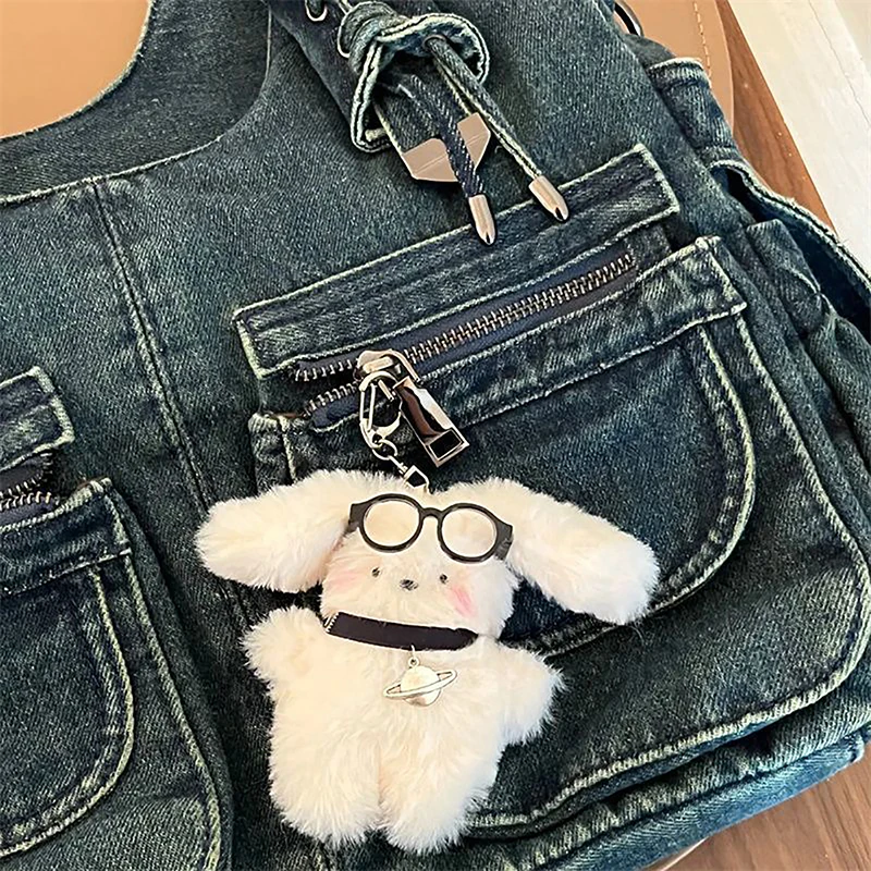 

1Pc Plush Puppy Pendant Soft Lovely White Puppy Wear Glasses Plush Ornament Keychain Car Backpack Decor Stuffed Doll Toy