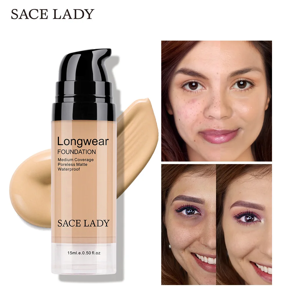 

SACE LADY Face Liquid Longwear Foundation 15ml Base Makeup Matte Finish Waterproof Make Up Full Coverage Cream Make-up Cosmetics