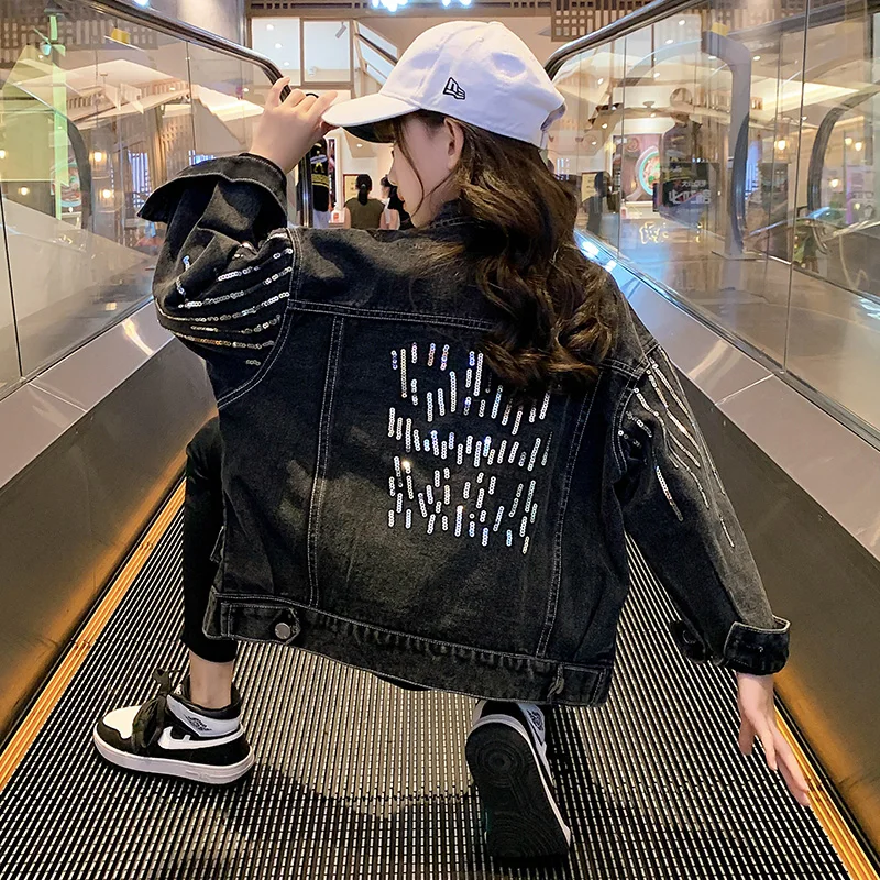 

Джинсовая куртка с блестками для девочек 4-14 лет