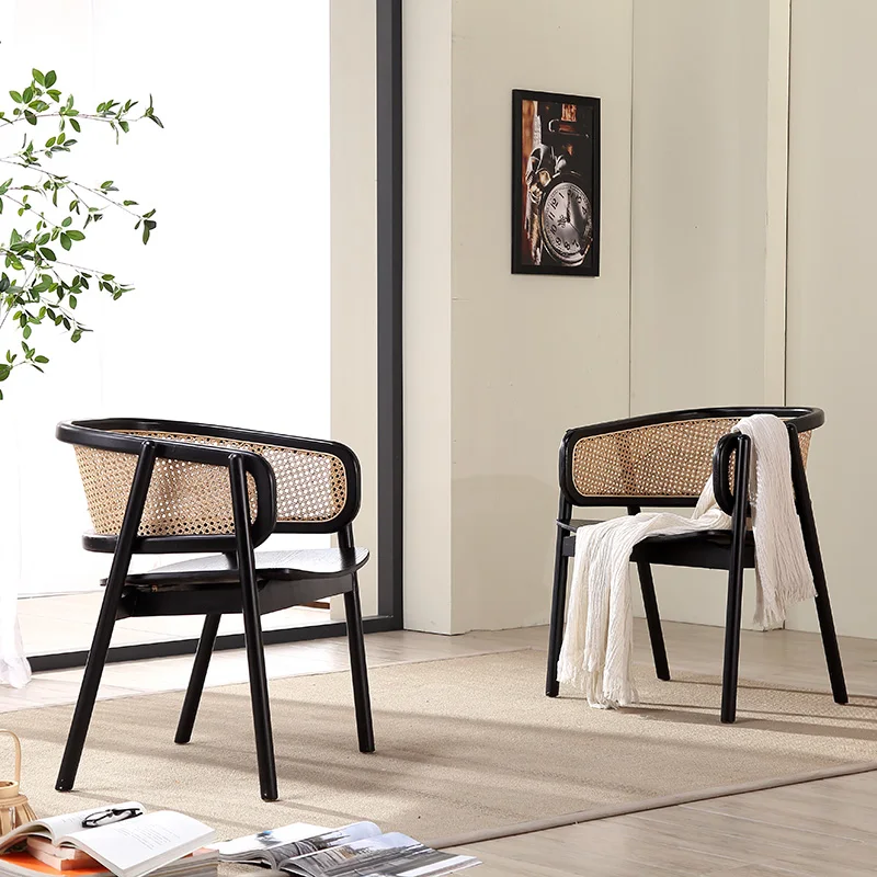 

Плетеные обеденные стулья из скандинавского ротанга, стулья со спинкой из массива дерева, стул для отдыха для домашнего отдыха, гостиниц, Ретро Плетеный стул из ротанга ins