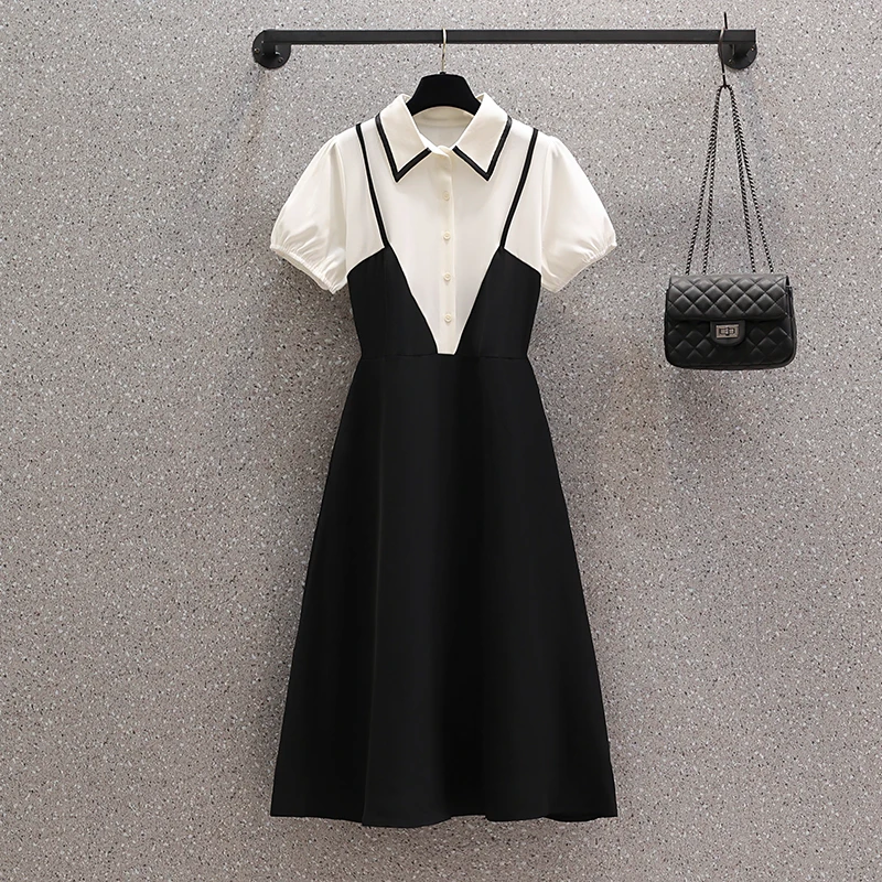 

Large Size Women's Dresses for 2023 Summer Loose Black Dress French Style Office Lady Vestidos Casual Female Robe Clothing