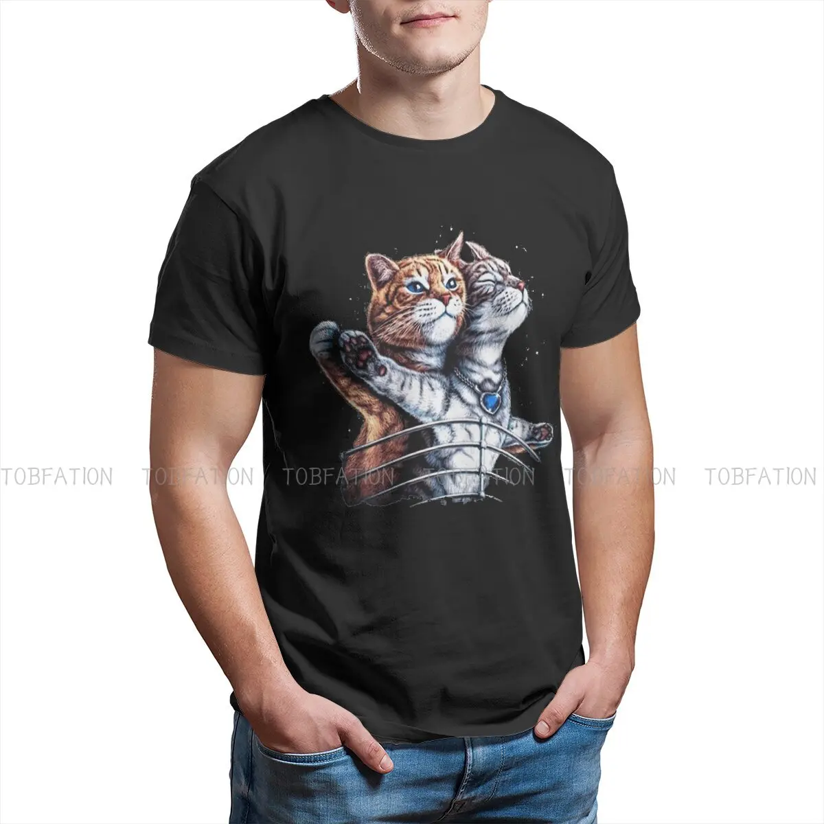 

Hug Hip Hop TShirt Titanic Funny Cat Love Story Creative Streetwear Leisure T Shirt Male Tee Unique Gift Idea