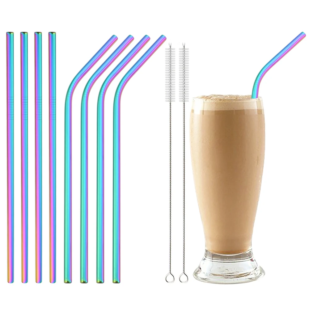 

Reusable Metal Straws Set with Cleaner Brush 304 Stainless Steel Drinking Straws Milk Juice Coffee Drinkware Bar Party Accessory