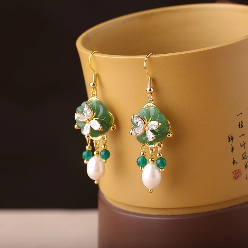 Miyu Jiangnan Mori Look Fairy Earrings Древние серьги Sle Hanfu Интернет-знаменитости с круглым лицом