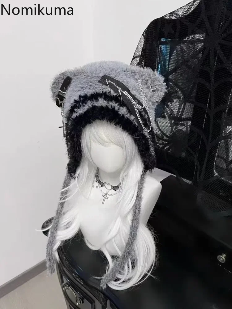 Вязаная шапка с кошачьими ушками Harajuku