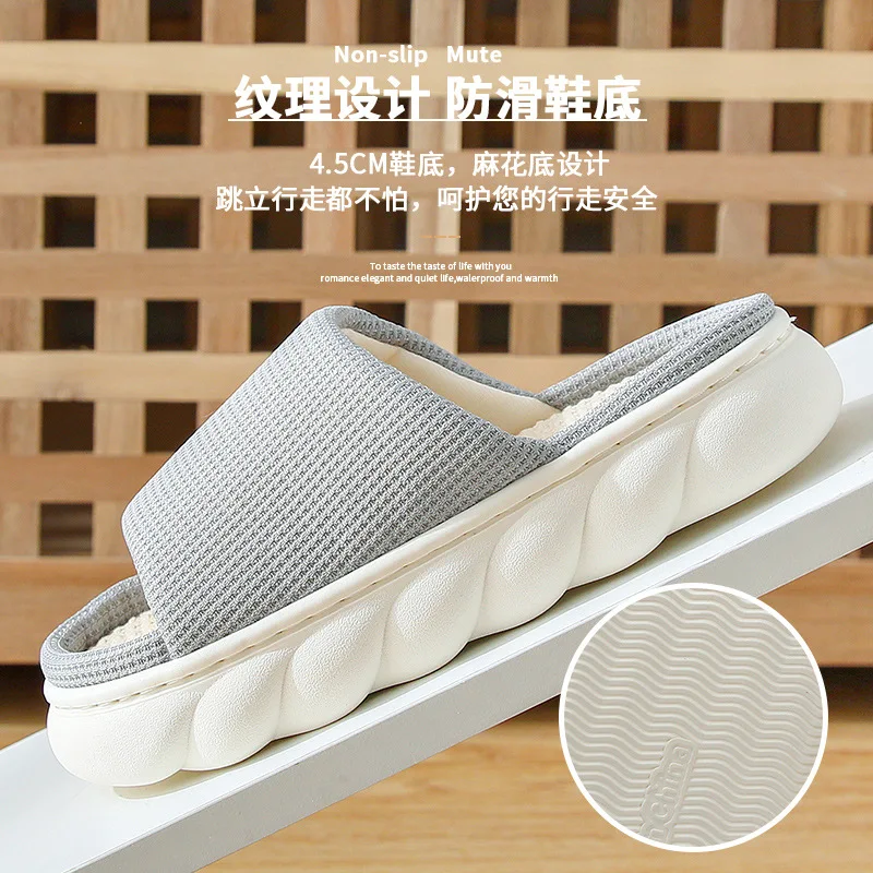 Flax Slippers General Indoor Slippers Thick-soled Non-slip Silent Warm Slippers  Womans Shoes  Shoe for Women Fluffy Slippers