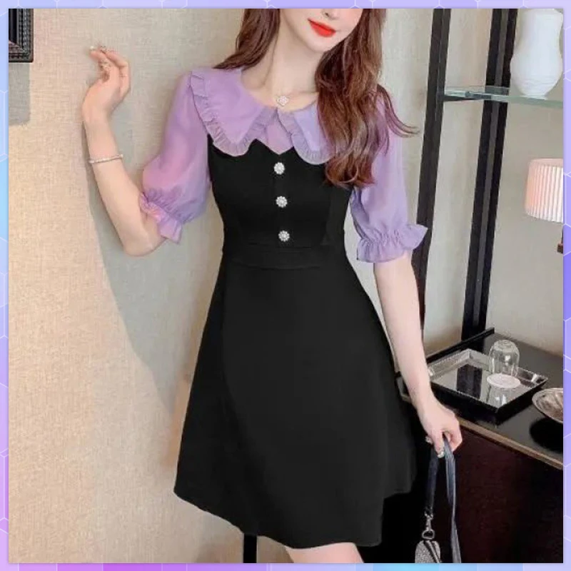 

Элегантные шифоновые платья для женщин, летнее винтажное милое комбинированное платье, офисная одежда, одежда для работы во французском ст...