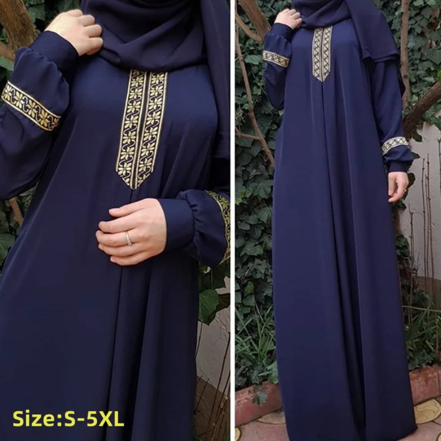 Muslim Fashion Women's Long Sleeve Dress Ethnic Style Embroidery Casual Loose Panels Dubai Elegant Robe Middle East Arab Female