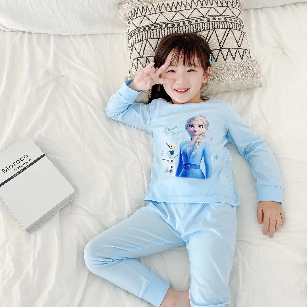 Children Clothing Cartoon Frozen Elsa Mickey Boys Girls Long Sleeve Pajama Sets Kid Baby Pyjamas Sleepwear Spring Home Nightgown images - 6