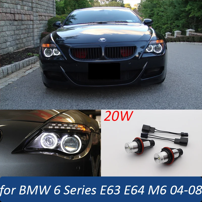 20W 6000K beyaz LED far melek gözler ampul ışık BMW 6 serisi için E63 E64 M6 645ci 650i 2004-2008