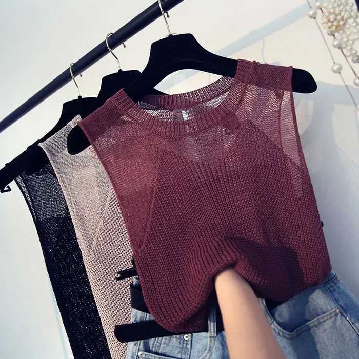 Корейская версия вязаный жилет из вискозы Женский Топ без рукавов свитер с