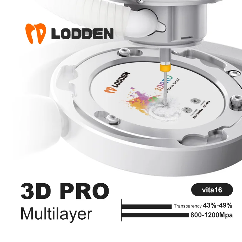 

Dental Lab Zirconia Block 3D Pro 98mm 16 color block for dental CAD CAM Transparency 43-49% Strength 800-1200 VITA 16& BL1-4