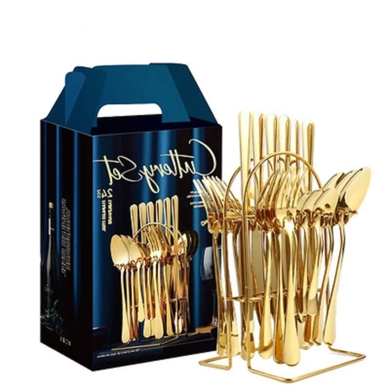 

24pcs Stainless Steel Cutlery Set Silverware Golden Cultery Tableware Vintage Dinnerware Set Knife Fork Spoons Sets