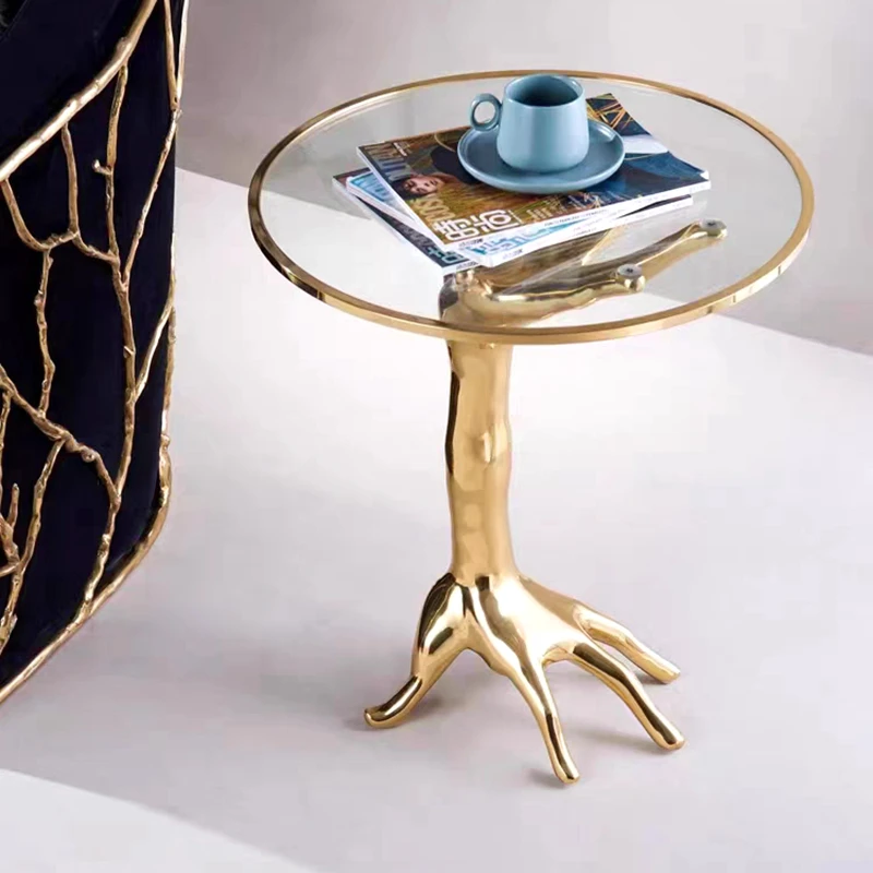 

Special Coffee Table Palm Shape Fiberglass Base Tempered Glass Tabletop Beautiful Coffee Table JZY-COMMERCE Good Furniture