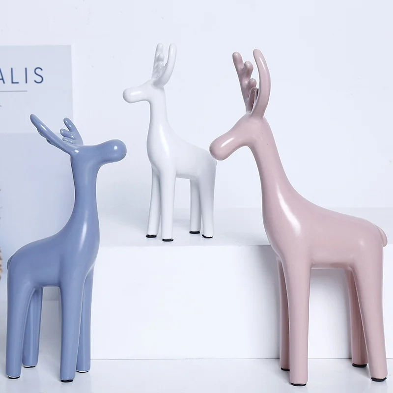 

Nordic creative deer ornaments home wine cabinet f decoration living room TV cabinet porch red wine rack ceramic technology