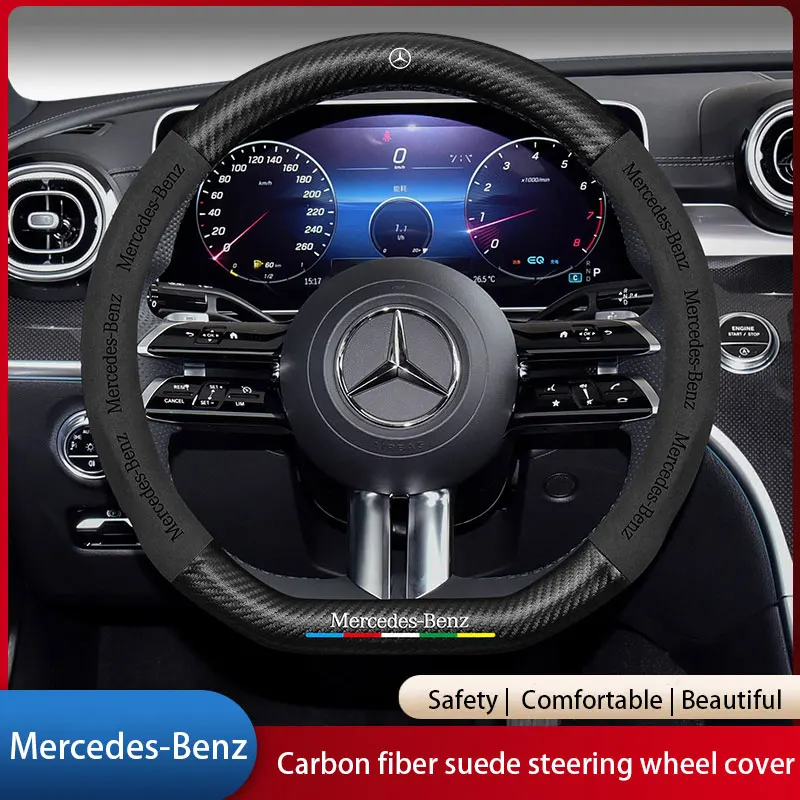 

For Benz Suede Carbon Fiber Leather Steering Wheel Cover Fit Benz AMG W211 W203 W204 W210 W124 W202 CLA W212 W220 W205 W201 Car