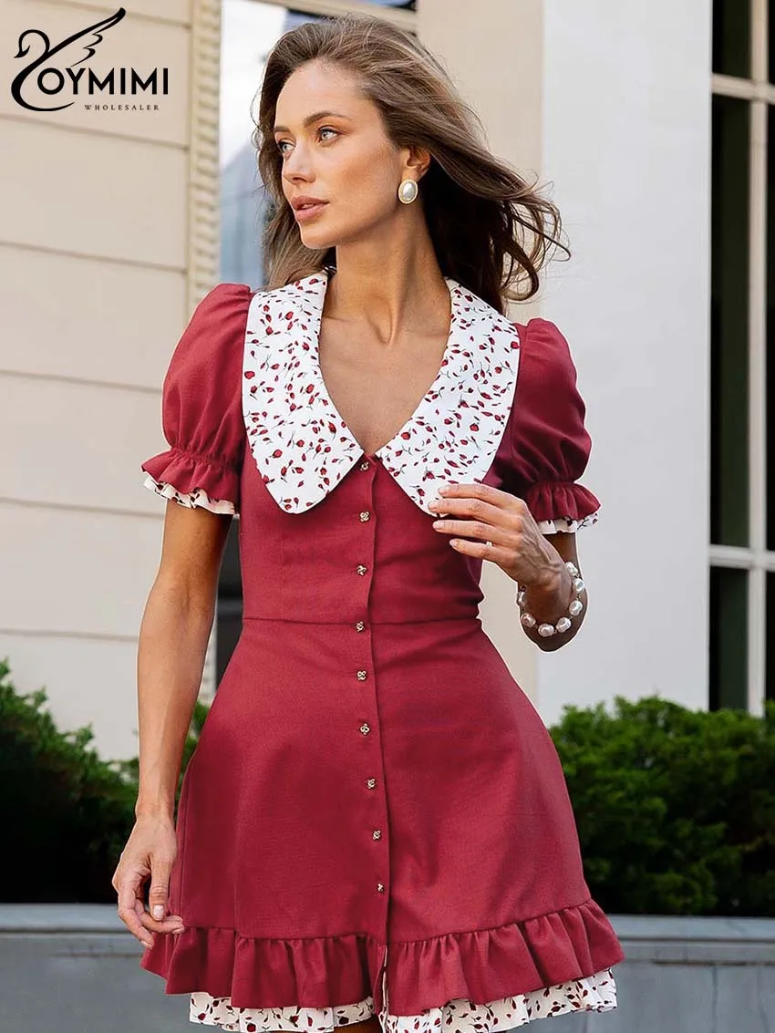 Модное красное хлопковое женское платье Oymimi элегантное лоскутное с круглым