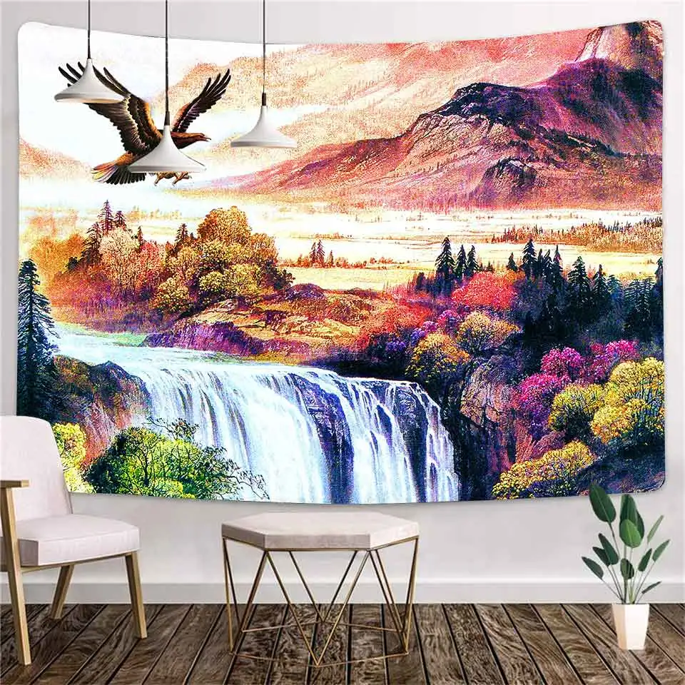 

witchcraft Tapestry White Black Floral Hands Psychedelic magic Hippie Landscape forest mushroom Wall Hanging Divination Tapestry