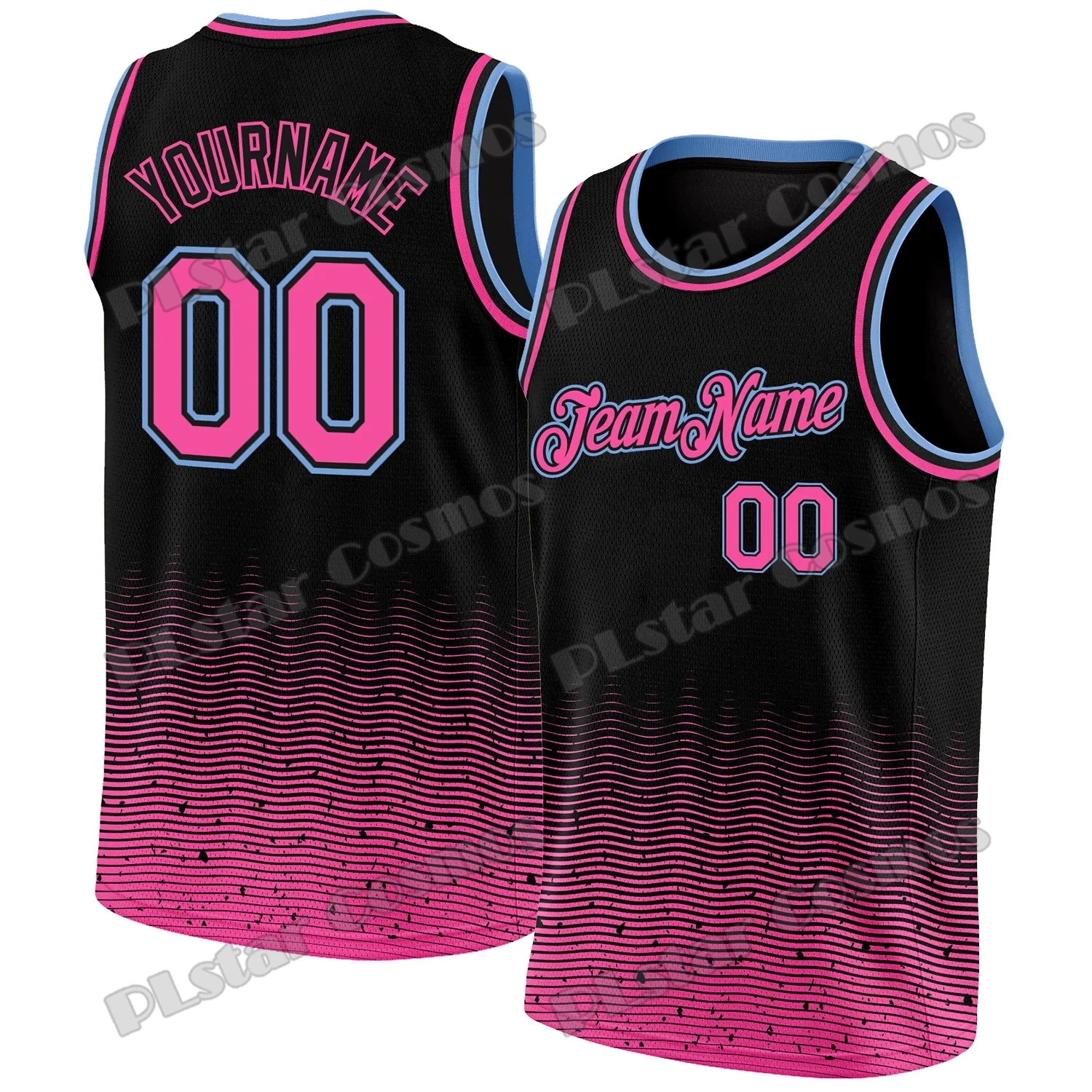 

Personalized Name Black Pink-Light Blue Fade 3D Printed Men's Fashion Basketball Jersey Youth Summer Sport Basketball Vest LBX20