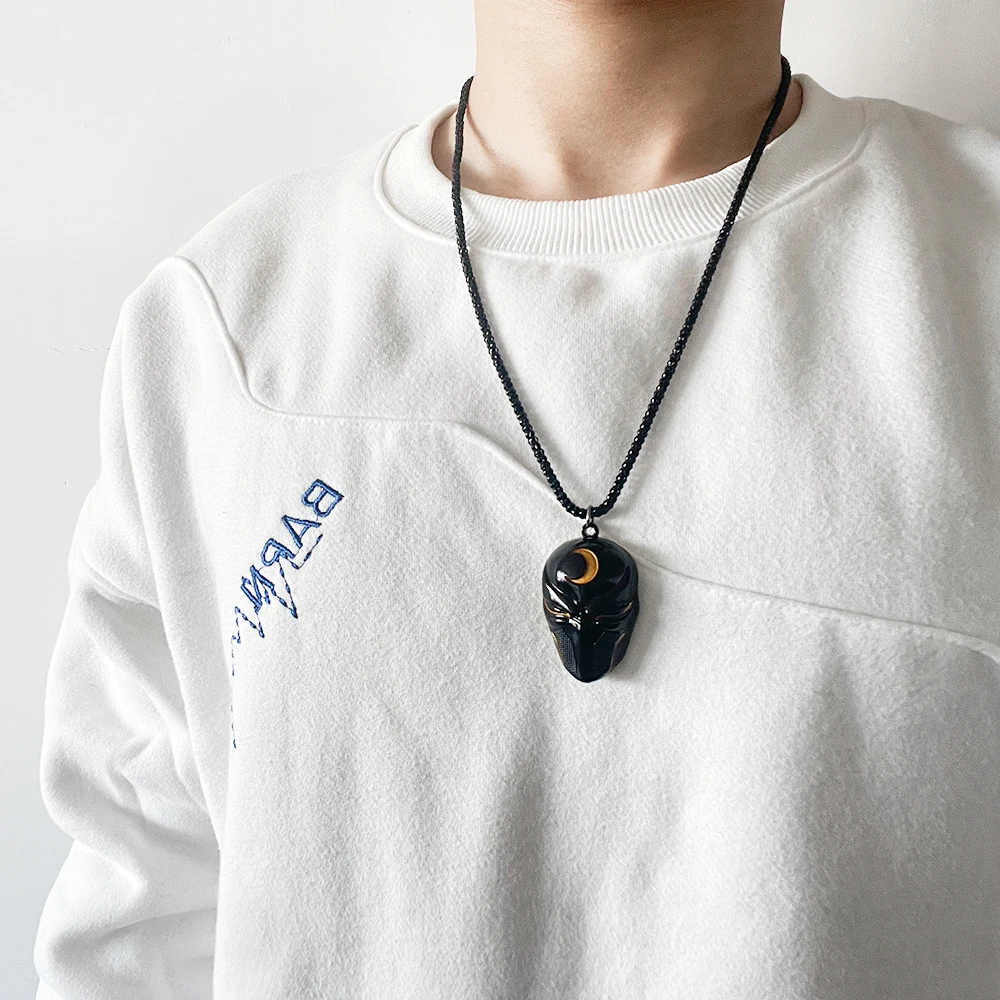 

Moon Knight Necklace Marc Spector Cosplay Jewelry Prop Crescent Dark Black White Mask Pendant Necklace For Women Men Gift