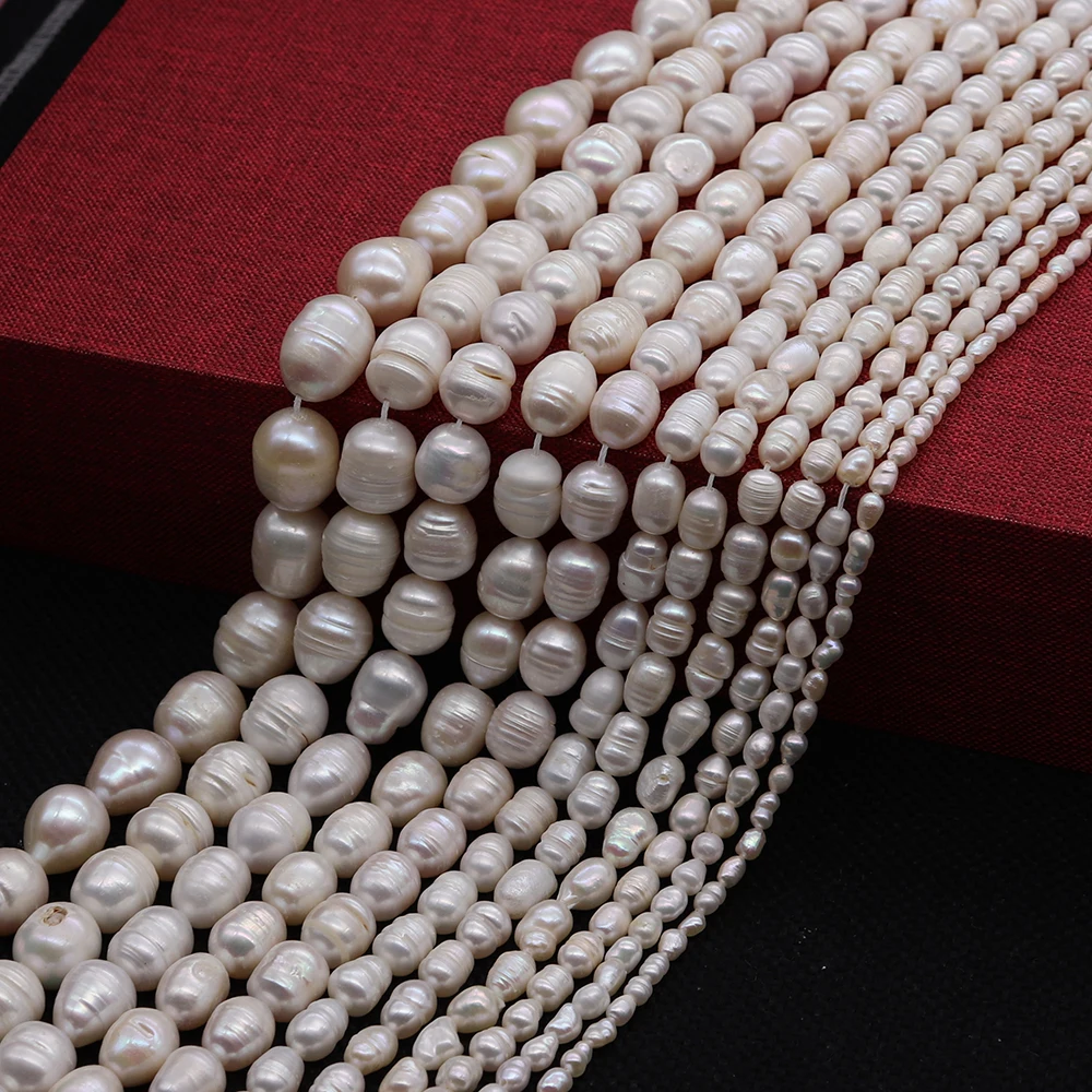 

Natural White Freshwater Pearl Beads High Quality Irregular Rice Beads Perforated Loose Beads for Jewelry Making DIY Bracelet