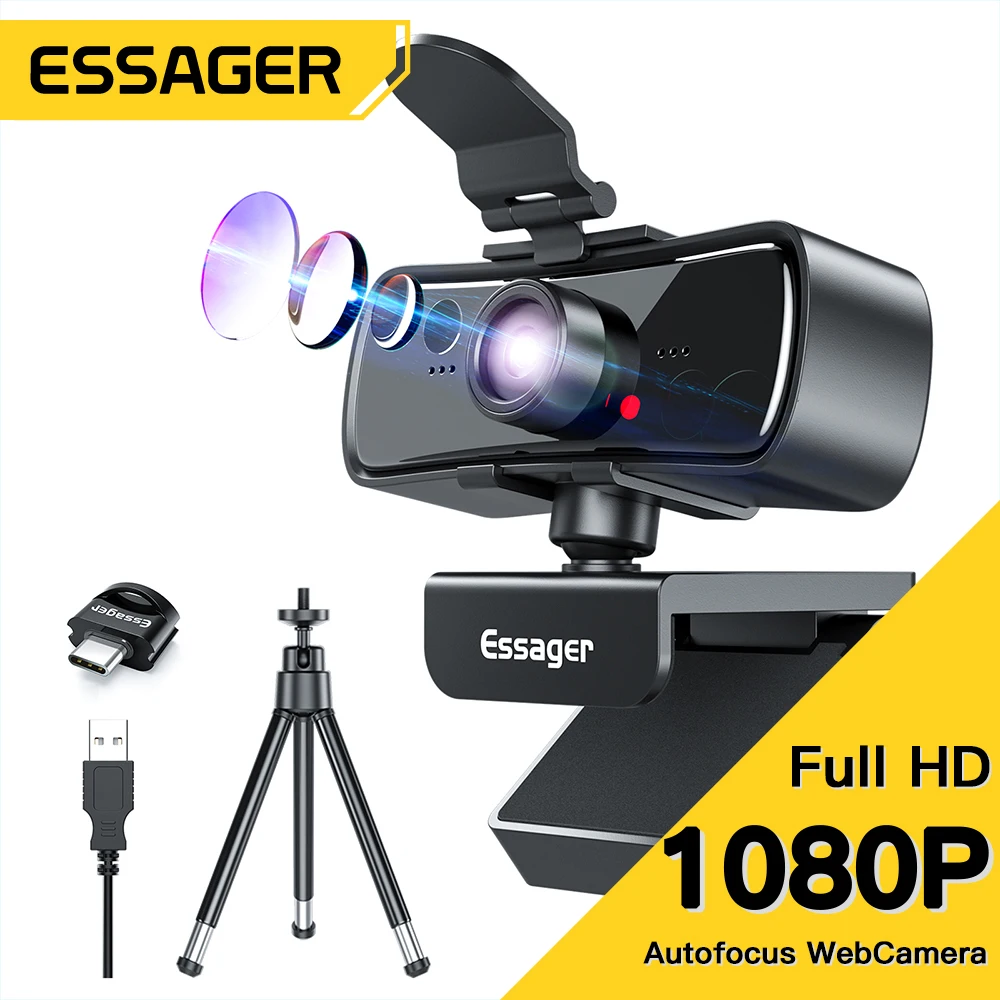 

Веб-камера Essager 1080P, 2K, Full HD, с микрофоном и USB-разъемом