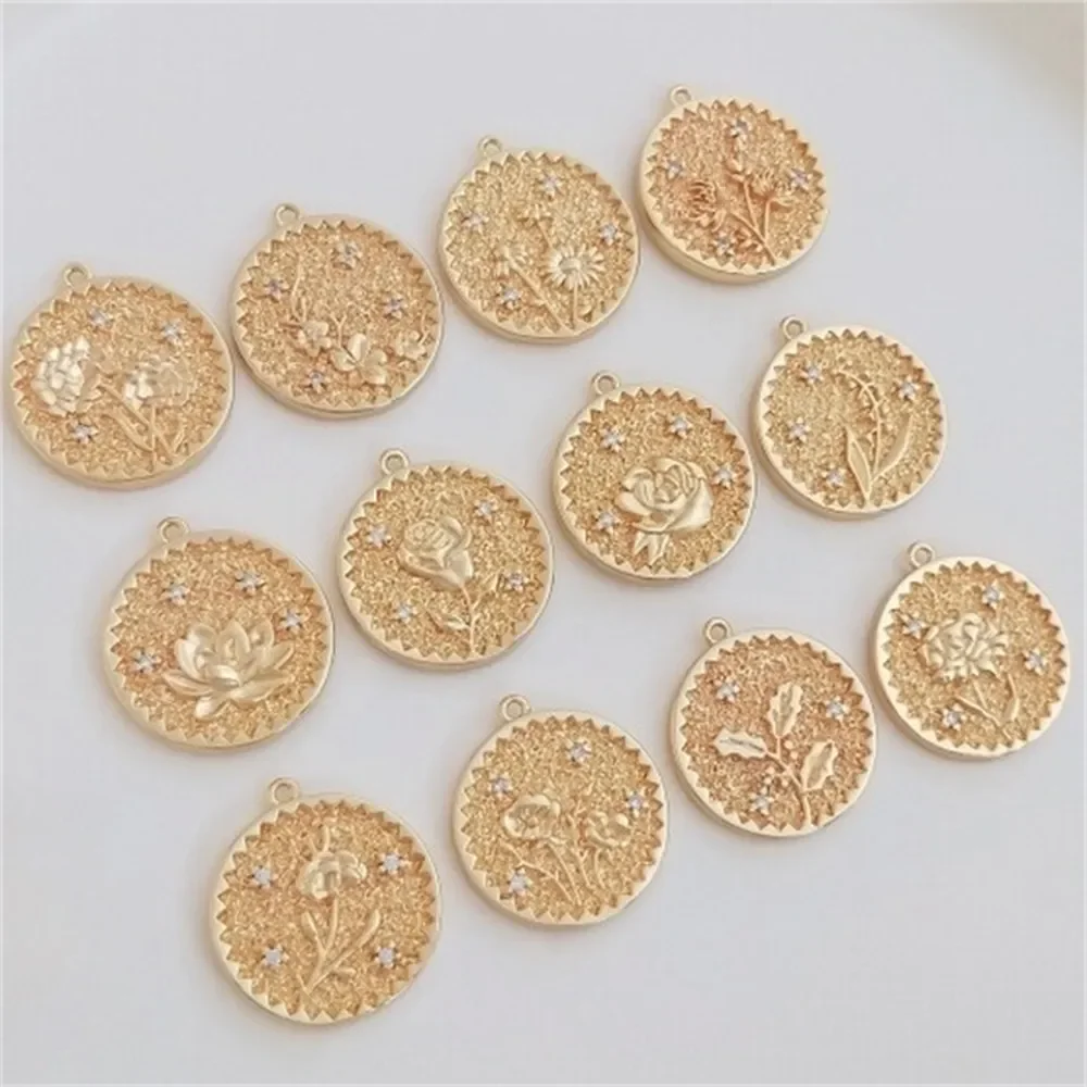 14 К медь настоящее золото декабрьский день рождения цветок круглая подвеска с