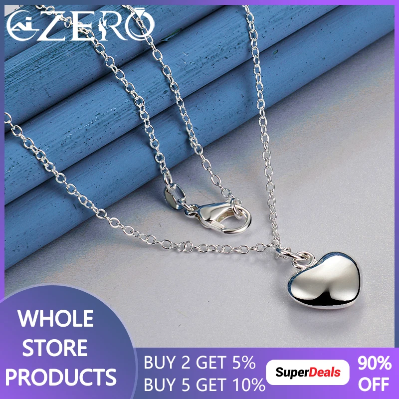 

Hot Cute 925 Sterling Silver 16-30 Inch Chain Solid Love Heart Pendant Necklace For Women Fashion Wedding Jewelry Gift