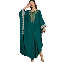 large size african casual womens green dress muslim robe embroidered bat sleeve loose long skirt spring africaine femme clothes