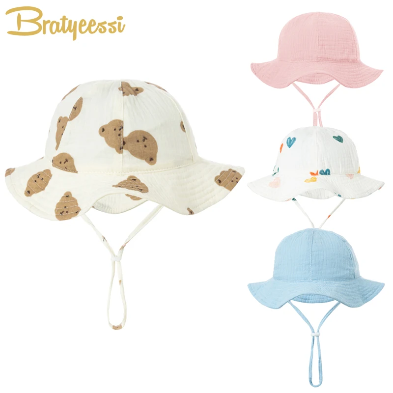 

Muslin Baby Girl Hat Summer Kids Cap for Boys Accessories Cartoon Infant Panama Baby Bucket Hats Newborn Sun Cap 0-12M