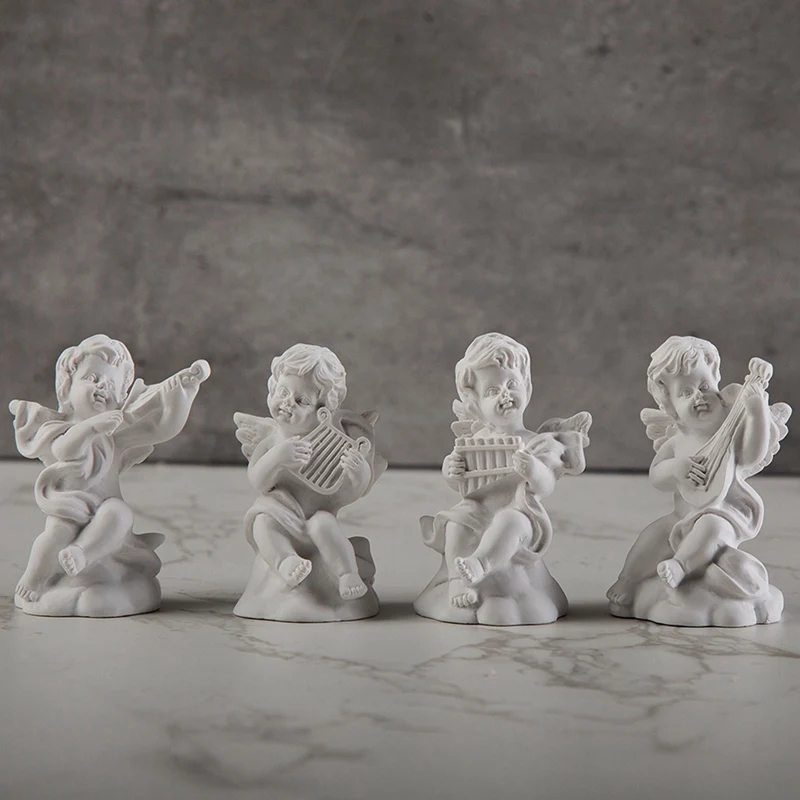 

4pcs Mini Cupid Figurines Angel Portraits Greek Mythology Statue Miniature Plaster Sculpture Drawing Practice Desktop Ornament