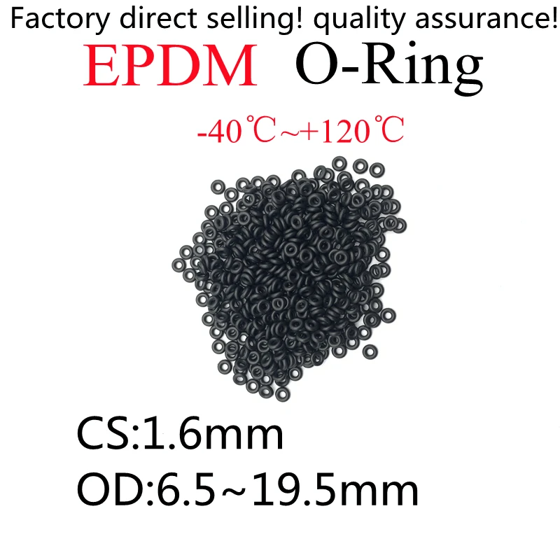 

50pcs EPDM O-Ring Gaskets Thickness CS 1.6mm OD 6.5 ~ 19.5mm EPDM Automobile Round O Type Corrosion Oil Resistant Sealing Washer