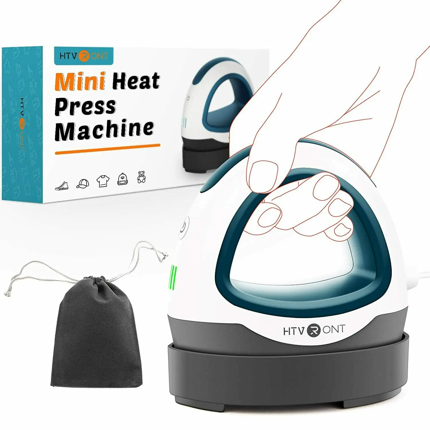 HTVRONT Portable MINI Heat Press Machine DIY Auto Easy Heating Transfer Iron On HTV for Clothes Bags Shoes Hat T-shirts Printing