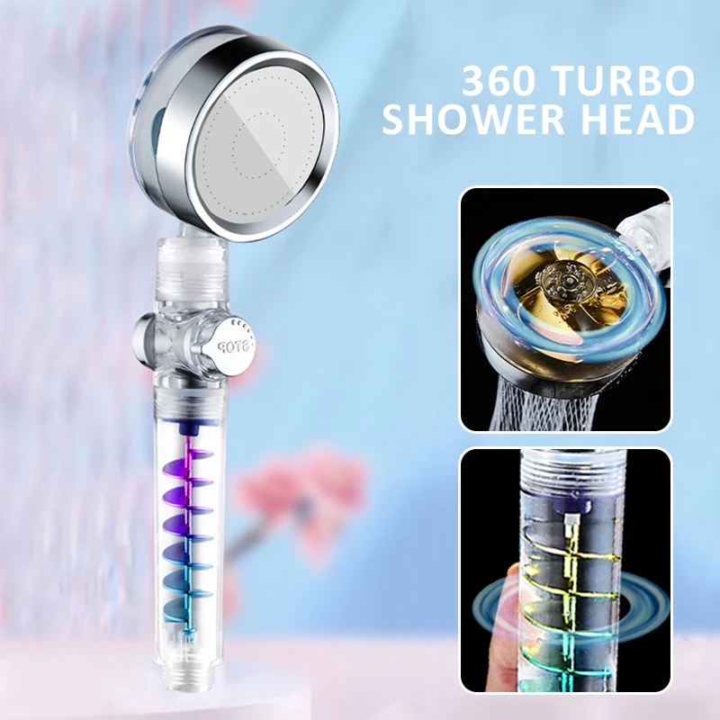 

1 Pc High Pressure 360 Degrees Rotating Shower Heads Water Saving Turbo Propeller Handheld Shower Home Bathroom Accessories