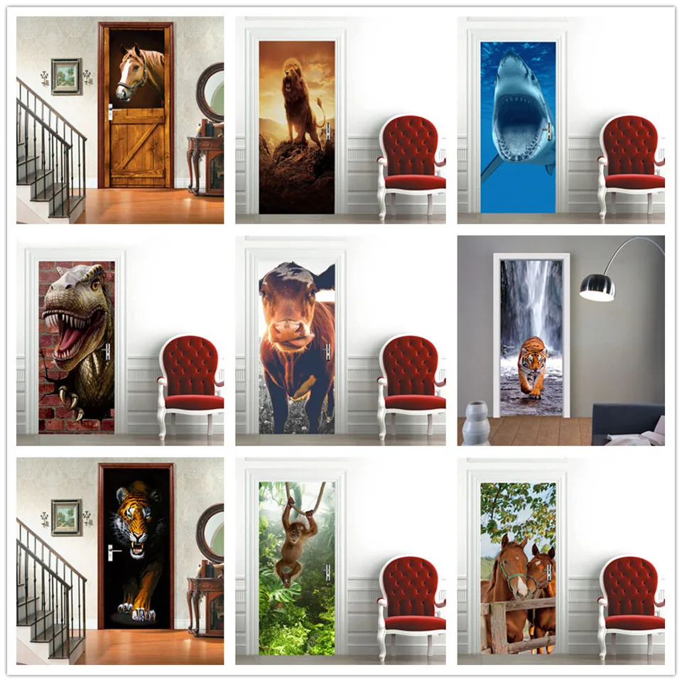 

3D Horse Self-adhesive PVC Door Sticker Home Design Art Decoration Poster For Kids Room Bedroom Furniture Renovation Wallpaper