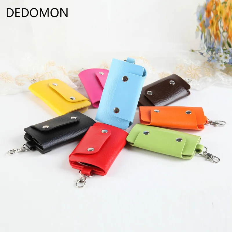 

1 PC Portable Leather Housekeeper Holders Car Keychain Key Holder Bag Case Unisex Wallet Cover Simple Solid Color Storage Bag