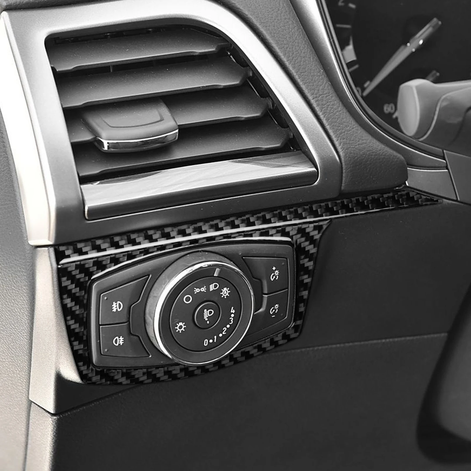 Фото Для Ford Fusion 2013-2021 Наклейки из настоящего карбона для панели управления переключателем фар, рамка, аксессуары для интерьера автомобиля, декоративные элементы. №2