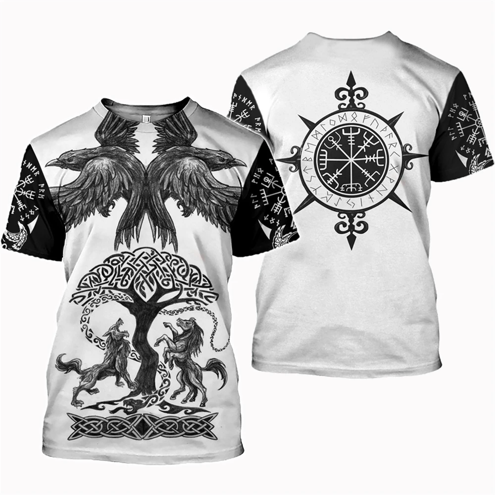 Vikings Print Men's T Shirt Heavy Metal Streetwear Oversized Short Sleeve Tees Summer Leisure O-neck Cotton Tops Vintage Clothes